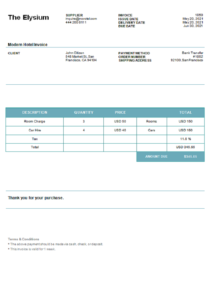 USA The Elysium invoice PSD template
